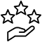 Symbole de récompense noir avec une barre centrale verticale, encadrée par deux étoiles évidées, surmontant une petite base.